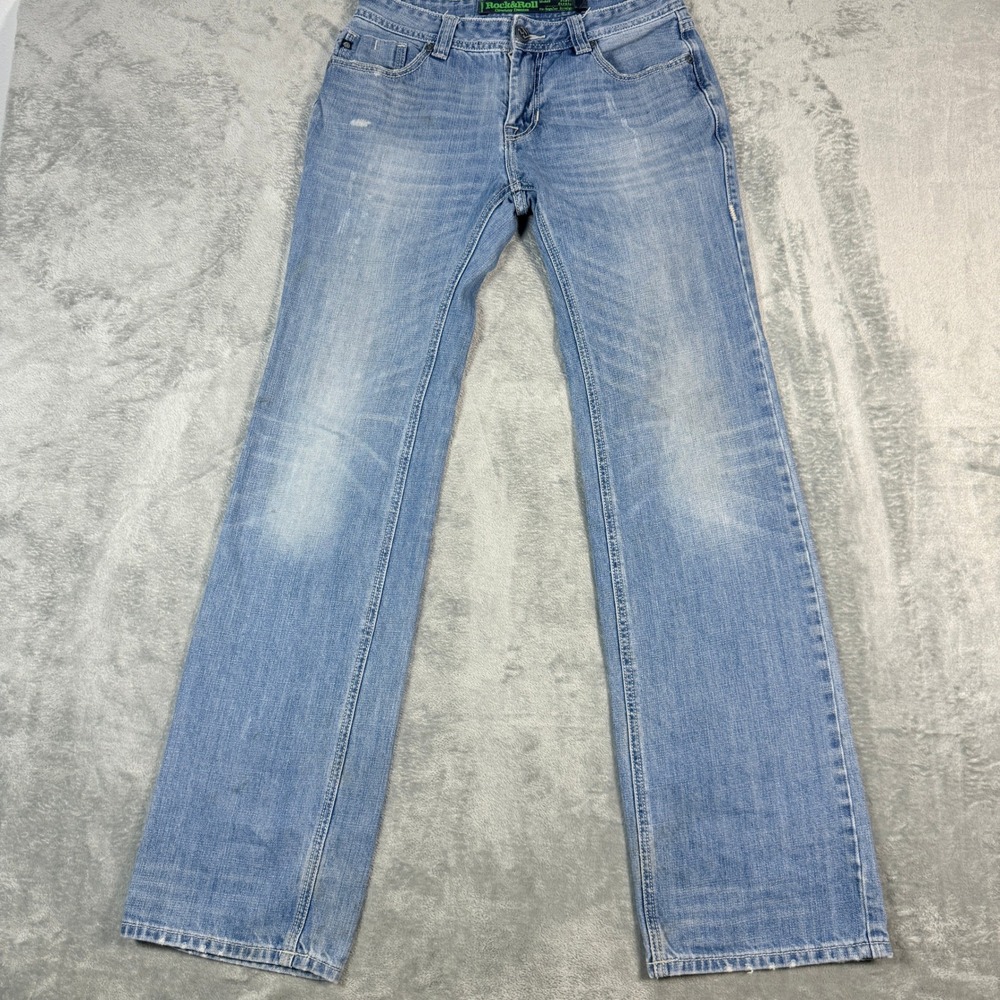 Rock and Roll Cowboy Mens 30x36 Pistol Straight Leg Jeans Light Wash